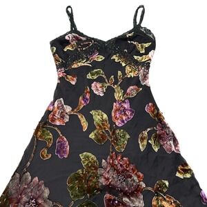 VTG Cache Slip Maxi Dress Gown Y2K Whimsigoth Fairy Sz 2 Burned Velvet 3D Beaded